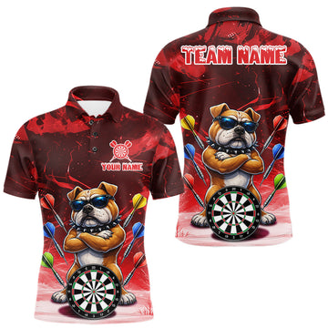 Maxcorners Personalized Red Funny Bulldog Darts Shirt For Men Custom Darts Jersey Team Polo & 1/4 Zip