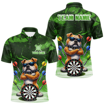Maxcorners Personalized Green Funny Bulldog Darts Shirt For Men Custom Darts Jersey Team Polo & 1/4 Zip