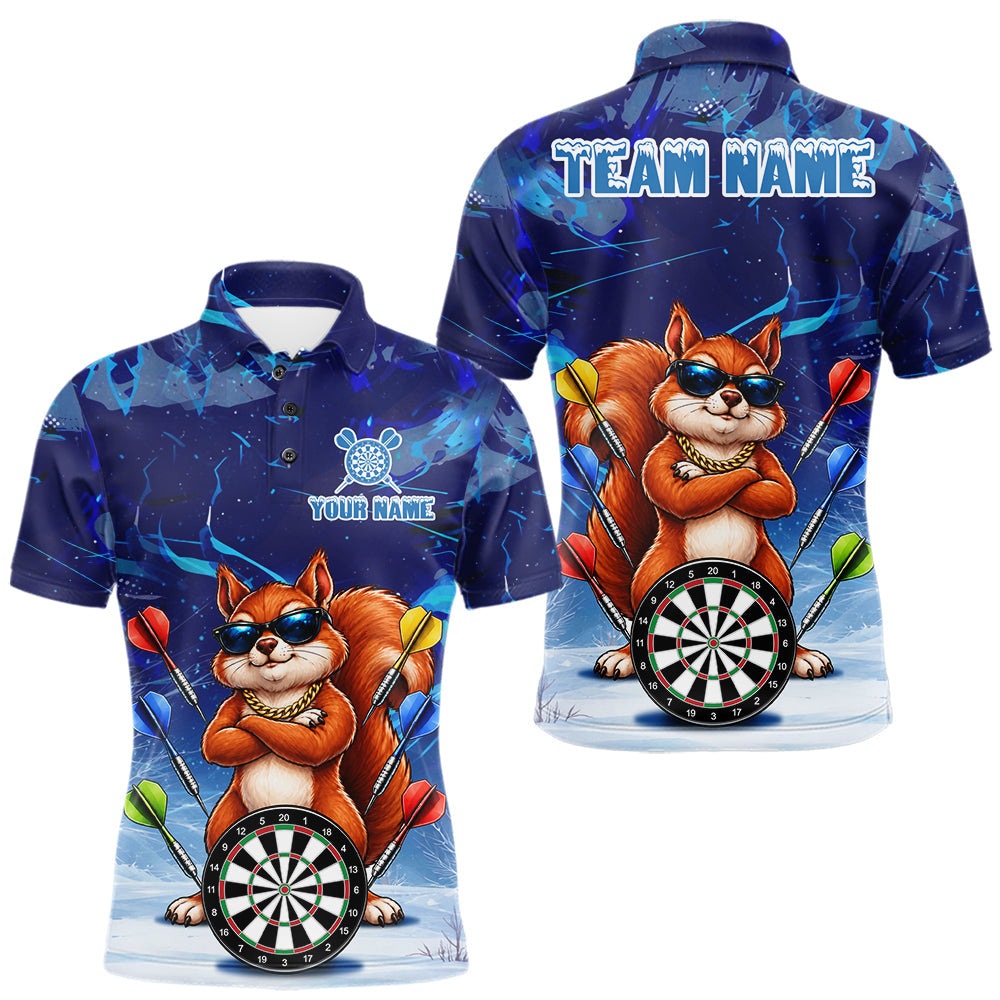 Maxcorners Personalized Blue Funny Squirrel Darts Shirt For Men Custom Darts Jersey Team Polo & 1/4 Zip