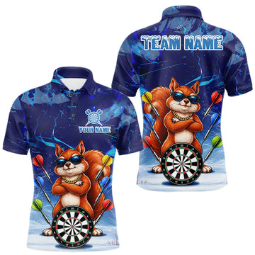 Maxcorners Personalized Blue Funny Squirrel Darts Shirt For Men Custom Darts Jersey Team Polo & 1/4 Zip