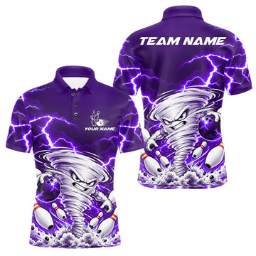 Maxcorners Purple Lightning Thunder Funny Tornado Bowling Shirt For Men Custom Bowling Jersey Polo & 1/4 Zip