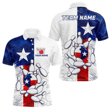 Maxcorners Texas Flag Patriotic Bowling Shirts For Men Custom Bowling Polo & Quarter Zip Team Jersey LM1910