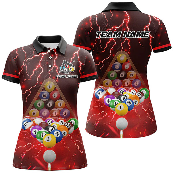 Maxcorners Thunder Lightning Storm Custom 3D Billiard Shirts For Men, Billiard Balls Team Jerseys | Red