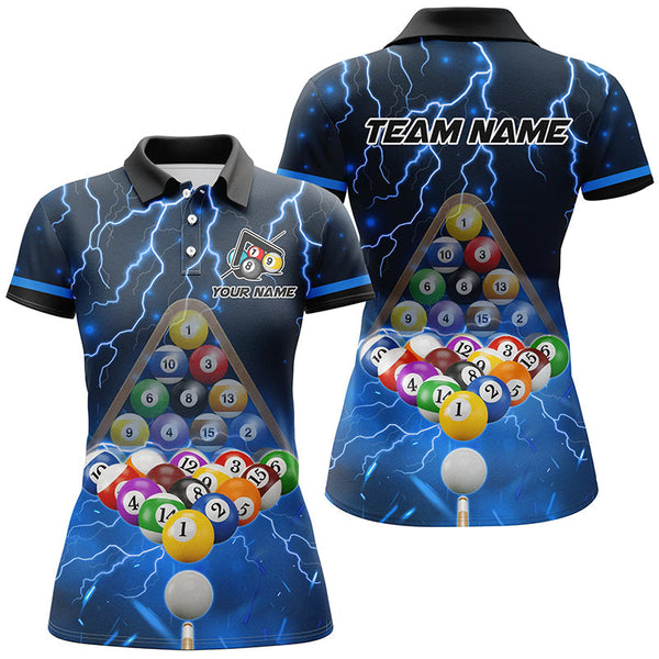 Maxcorners Thunder Lightning Storm Custom 3D Billiard Shirts For Men, Billiard Balls Team Jerseys | Blue