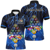 Max Corners Thunder Lightning Storm Custom 3D Billiard Shirts For Men, Billiard Balls Team Jerseys | Blu Customized Name 3D Darts Polo Shirt For Men