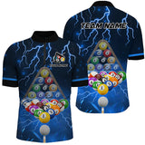 Maxcorners Thunder Lightning Storm Custom 3D Billiard Shirts For Men, Billiard Balls Team Jerseys | Blue