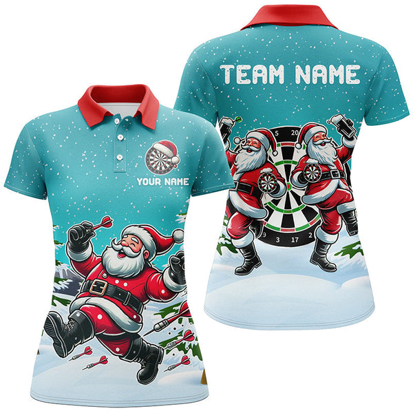 Maxcorners Funny Santa Playing Darts Turquoise Christmas Darts Jersey Customized Name, Team Name 3D Shirt Unisex