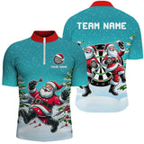 Maxcorners Funny Santa Playing Darts Turquoise Christmas Darts Jersey Customized Name, Team Name 3D Shirt Unisex