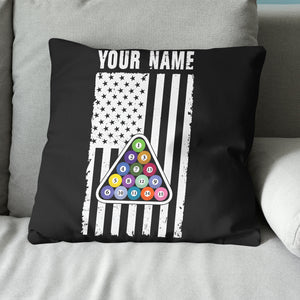 Custom Black White American Flag Billiard Pillow, Patriotic Pillow Gifts