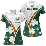 Maxcorners Custom Green & White Grunge Billiard Luckiest Shamrock Men Polo Shirts, Patrick Day Billiard Shirts