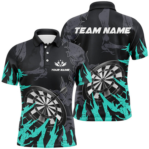 Personalzied Darts Board Turquoise Grunge Style 3D Men Darts Polo Shirts