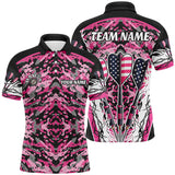 MaxCorners Dart Pink Grunge Camo Darts Arrow Us Flag Customized Name, Team Name 3D Polo Shirt For Men