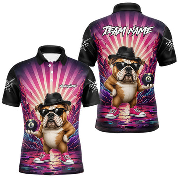 Maxcorners Funny Bulldog 8 Ball Billiard Shirt For Men Custom Pink Graffiti Billiard Jersey Team Polo, 1/4 Zip