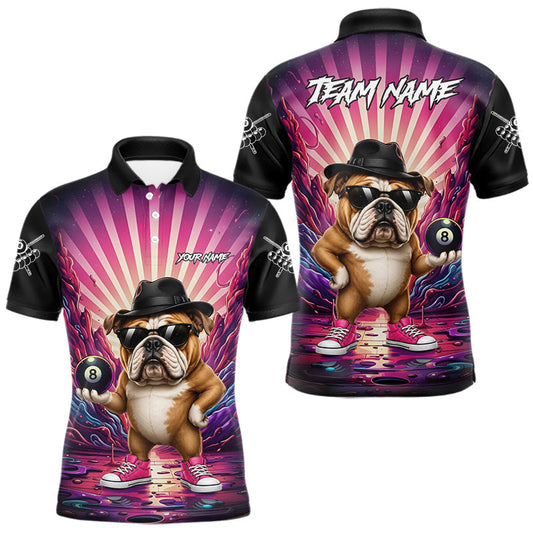 Maxcorners Funny Bulldog 8 Ball Billiard Shirt For Men Custom Pink Graffiti Billiard Jersey Team Polo, 1/4 Zip