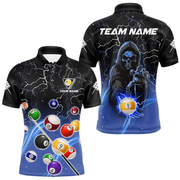 Maxcorners Blue Grim Reaper Lightning 9 Ball Pool Shirts For Men Custom Billiard Team Jersey Polo, 1/4 Zip