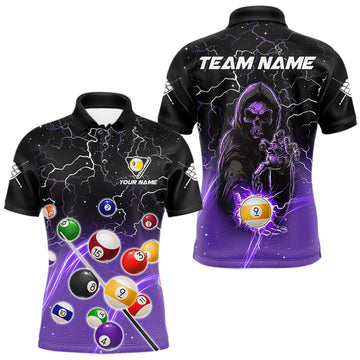 Maxcorners Purple Grim Reaper Lightning 9 Ball Pool Shirts For Men Custom Billiard Team Jersey Polo, 1/4 Zip