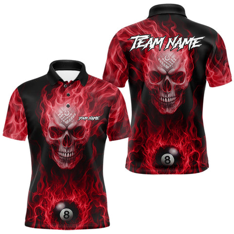 Maxcorners Red Flaming Skull 8 Ball Fire Billiard Shirt For Men Custom Billiard Team Jersey Polo & 1/4 Zip MT1810
