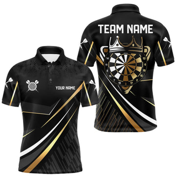 Maxcorners Black And Gold Custom Crown Darts Shirt For Men, Darts League Team Jersey Polo & Quarter Zip LM1910