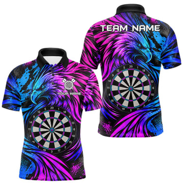Maxcorners Personalized Blue And Purple Grunge Eagle Darts Shirts For Men, Darts Jersey Team Polo & 1/4 Zip LM1910