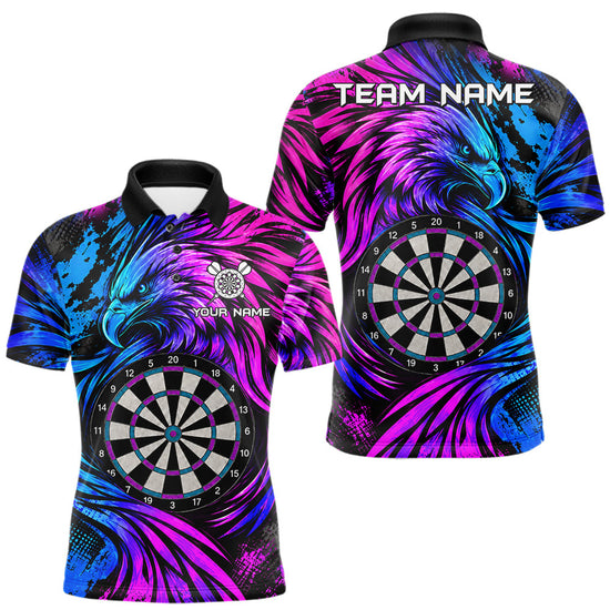 Maxcorners Personalized Blue And Purple Grunge Eagle Darts Shirts For Men, Darts Jersey Team Polo & 1/4 Zip