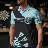 Maxcorners Holographic Blue Darts Tie Dye Polo & Quarter Zip Custom Dart Shirts For Men Glowing Dart Jerseys