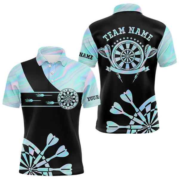 Maxcorners Holographic Blue Darts Tie Dye Polo & Quarter Zip Custom Dart Shirts For Men Glowing Dart Jerseys
