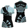 Maxcorners Holographic Blue Darts Tie Dye Polo & Quarter Zip Custom Dart Shirts For Men Glowing Dart Jerseys