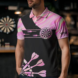 Maxcorners Holographic Pink Darts Tie Dye Polo & Quarter Zip Custom Dart Shirts For Men Glowing Dart Jerseys