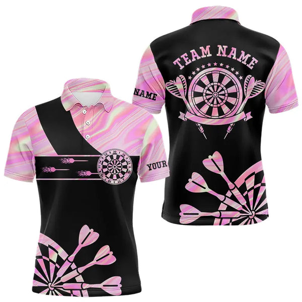 Maxcorners Holographic Pink Darts Tie Dye Polo & Quarter Zip Custom Dart Shirts For Men Glowing Dart Jerseys