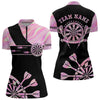 Maxcorners Holographic Pink Darts Tie Dye Polo & Quarter Zip Custom Dart Shirts For Men Glowing Dart Jerseys