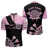Maxcorners Holographic Pink Darts Tie Dye Polo & Quarter Zip Custom Dart Shirts For Men Glowing Dart Jerseys