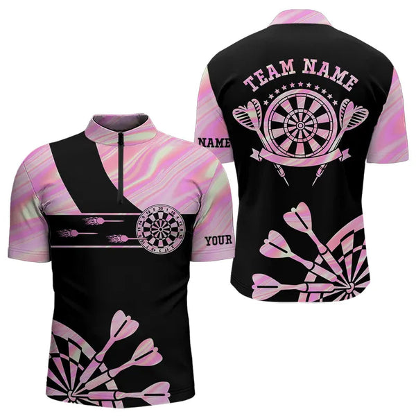 Maxcorners Holographic Pink Darts Tie Dye Polo & Quarter Zip Custom Dart Shirts For Men Glowing Dart Jerseys