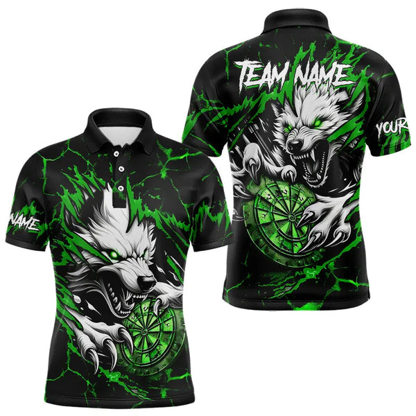 Maxcorners Personalized Wolf Lightning Darts Polo & Quarter Zip Custom Dart Shirts For Men Darts Jersey |Green