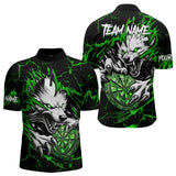 Maxcorners Personalized Wolf Lightning Darts Polo & Quarter Zip Custom Dart Shirts For Men Darts Jersey |Green