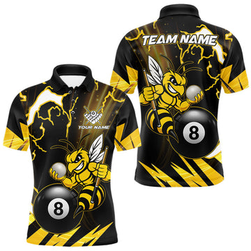 Maxcorners Yellow Black Funny Bee Thunder Lightning 8 Ball Billiard Shirts For Men Custom Pool Team Jersey