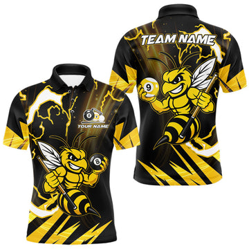 Maxcorners Yellow Black Funny Bee 8 Ball & 9 Ball Pool Shirts For Men Custom Lightning Billiard Team Jersey