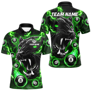 Maxcorners Green Flaming 8 Ball Pool Panther Billiard Shirts For Men Custom Billiard Jersey Polo & 1/4 Zip