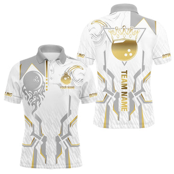 Maxcorners White And Gold Bowling Ball Crown Bowling Shirts For Men Custom Bowling League Team Jersey