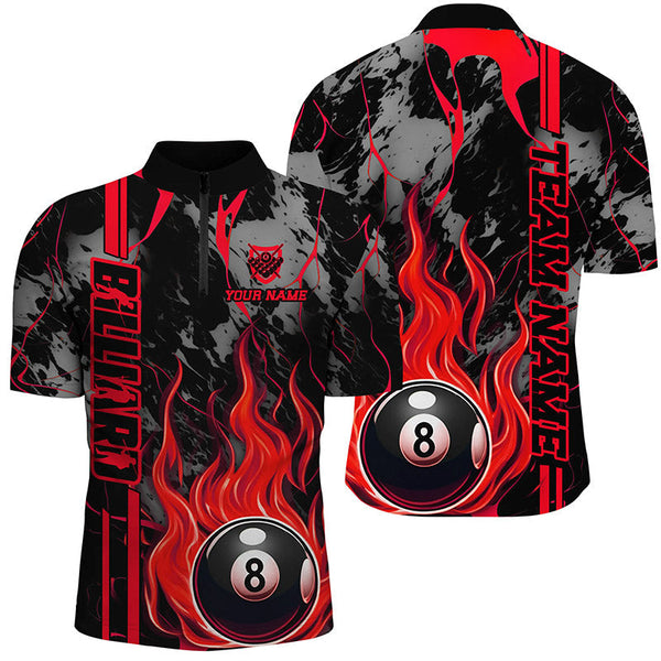 Maxcorners Personalized Flame 8 Ball Billiard Shirts Best Billiard Team Shirts, Pool Jerseys | Red