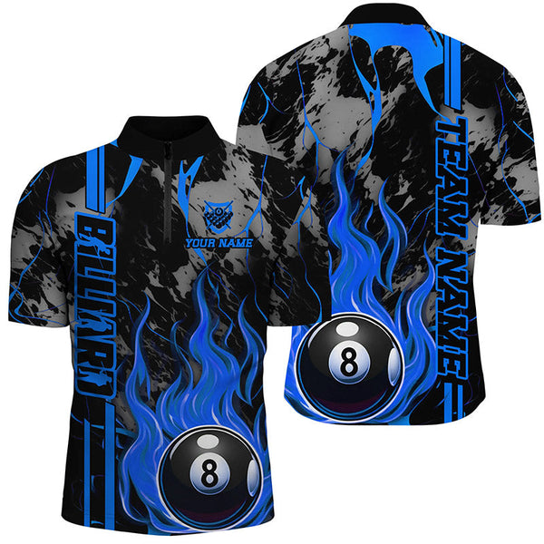 Maxcorners Personalized Flame 8 Ball Billiard Shirts Best Billiard Team Shirts, Pool Jerseys | Blue