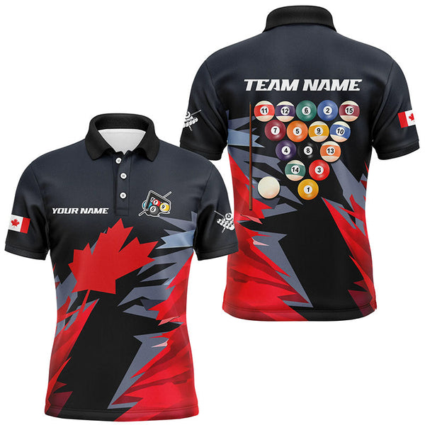 Maxcorners Canadian Leaf Patriotic Billiard Jersey Customized Name, Team Name 3D Polo Shirt