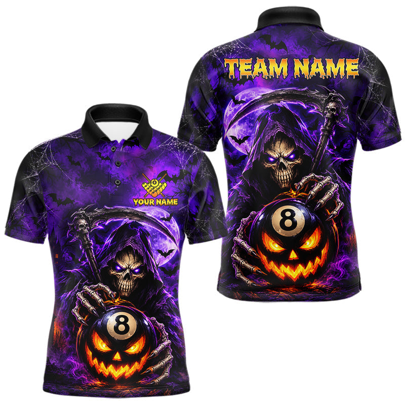 Maxcorners Personalized Purple Grim Reaper Halloween Billiard Shirts For Men Custom 8 Ball Pool Team Jersey