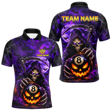 Maxcorners Personalized Purple Grim Reaper Halloween Billiard Shirts For Men Custom 8 Ball Pool Team Jersey