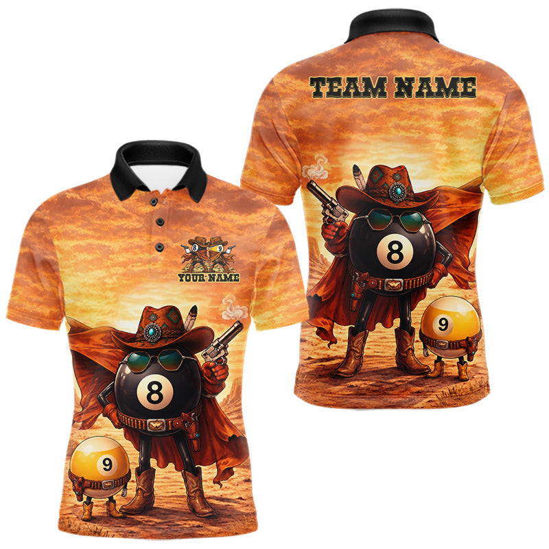 Maxcorners Funny Desert Cowboy 8 Ball & 9 Ball Billiard Pool Shirt For Men Custom Retro Billiard Team Jersey