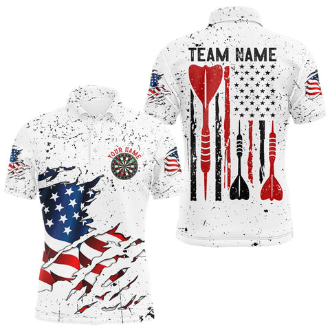 Maxcorners Personalized White Grunge American Flag Darts Jersey For Men Custom Patriotic Darts Team Shirts MT1810