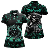 Maxcorners Turquoise Funny Death Skeleton Roses 8 Ball Pool Men Billiard Shirts Custom Thunder Billiard Jersey