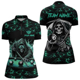 Maxcorners Turquoise Funny Death Skeleton Roses 8 Ball Pool Men Billiard Shirts Custom Thunder Billiard Jersey