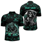 Maxcorners Turquoise Funny Death Skeleton Roses 8 Ball Pool Men Billiard Shirts Custom Thunder Billiard Jersey