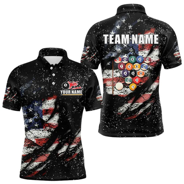 Maxcorners Billiard Balls Us Flag Black Grunge Billiard Shirts For Men Custom 8 Ball Pool Billiard Jerseys