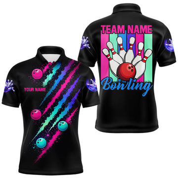 Maxcorners Custom Neon Bowling Shirt For Men, Funny Strike Bowling Team Jersey Polo & Quarter Zip Shirts LM1903